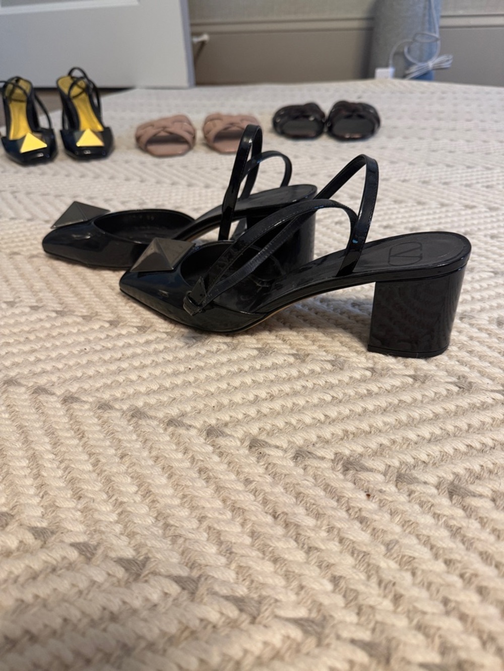 Valentino Black Patent Leather Pyramid-Tip Slingback Heels - Picture 2 of 5